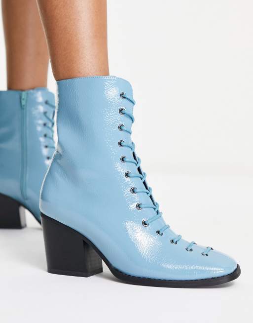 Glamorous Wide Fit Bottines vernies talon et lacets Bleu