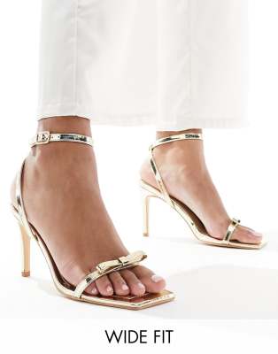 Glamorous Wide Fit Glamorous Wide Fit bow barely there heeled sandals in gold