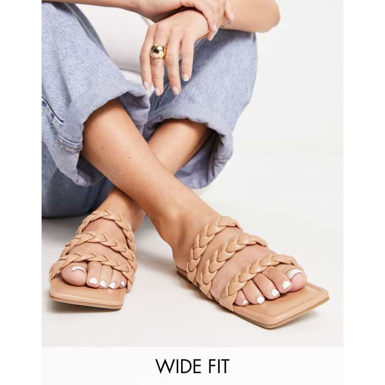 Glamorous Wide Fit braided flat sandals in tan