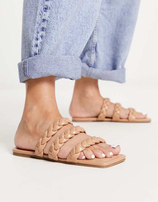 Glamorous Wide Fit braided flat sandals in tan