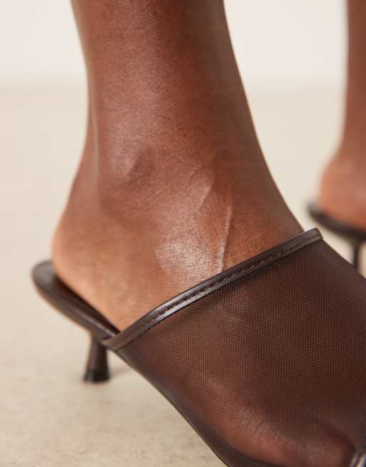 Glamorous Wide Fit – Bruna sandaler i mesh med taxklack, 4 av 4