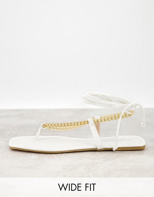 Glamorous Wide Fit chain detail flat sandals in white