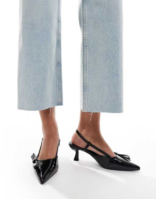 Glamorous Wide Fit - Chaussures à petit talon avec nœud et bride arrière - Noir, 2 de 4