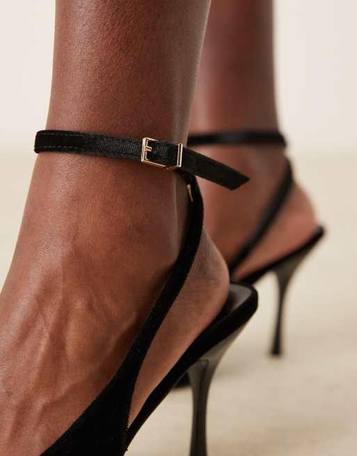 Glamorous Wide Fit - Chaussures à talon et bride de cheville en velours - Noir, 3 de 4