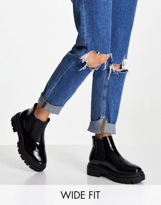 Glamorous Wide Fit chelsea boot in black patent - ASOS Price Checker