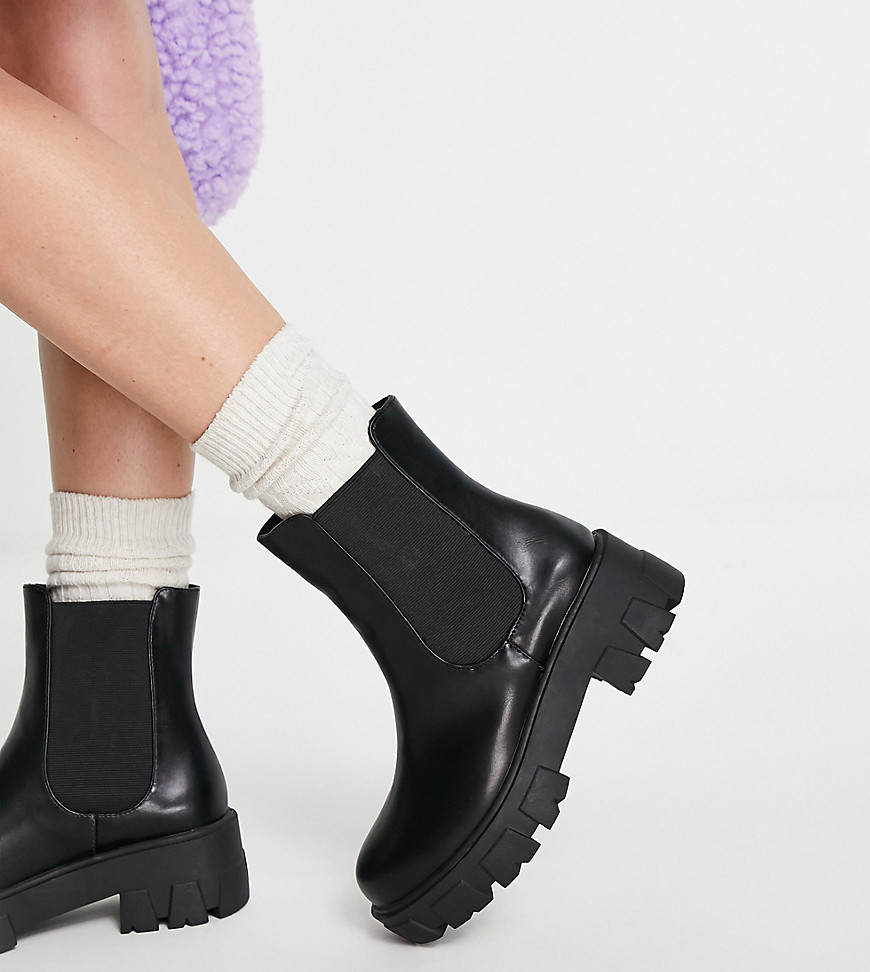 Glamorous Wide Fit Chunky Chelsea Boots In Black