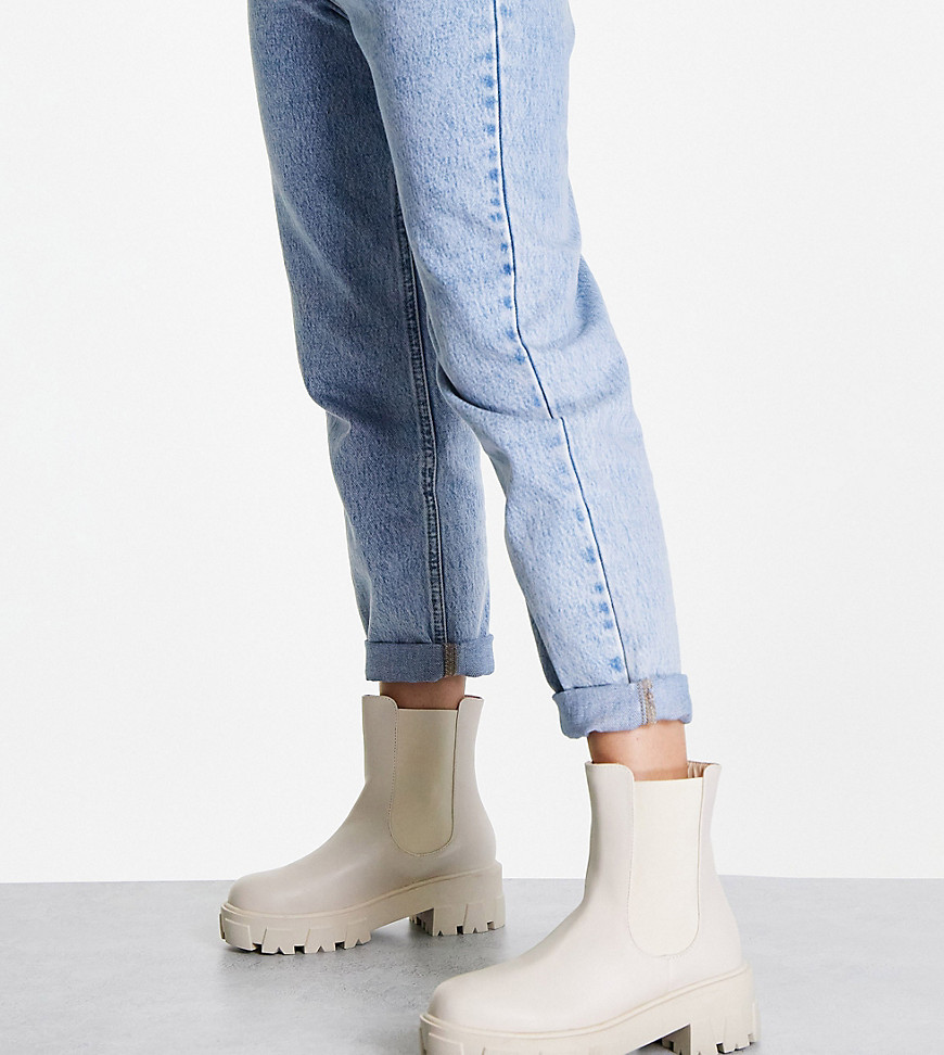 Glamorous Wide Fit chunky chelsea boots in cream-White