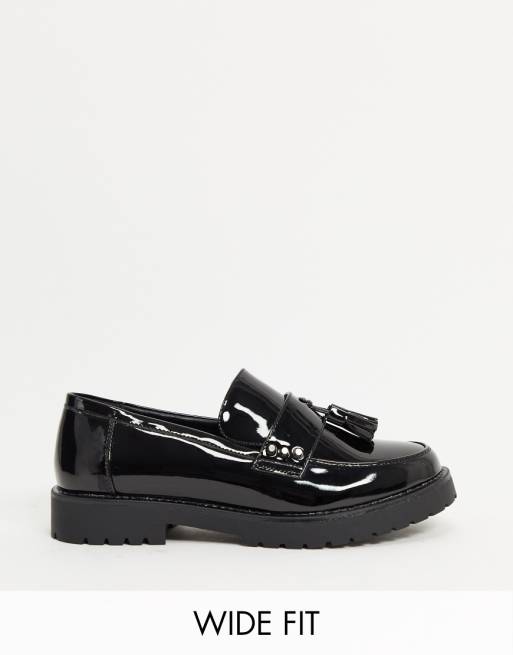 Glamorous Wide Fit chunky flat shoes in black patent | ASOS