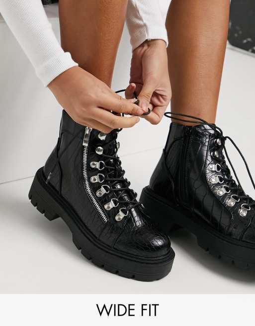 Glamorous Wide Fit chunky hiker boots in black