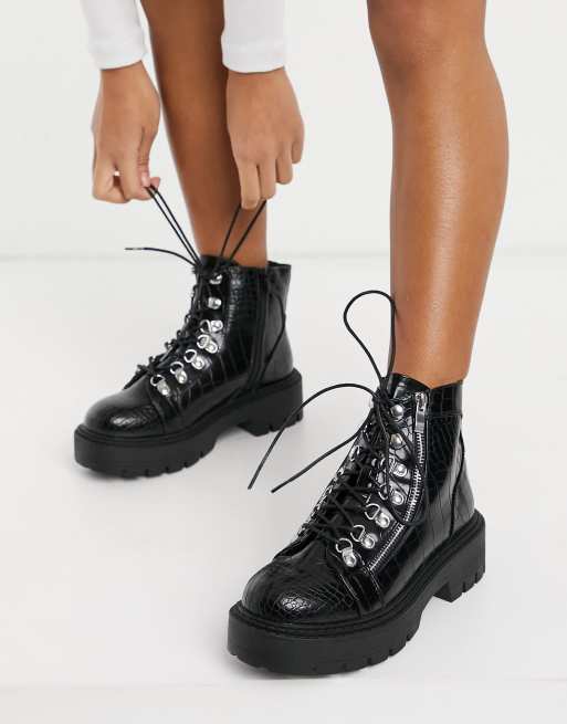 Glamorous Wide Fit chunky hiker boots in black