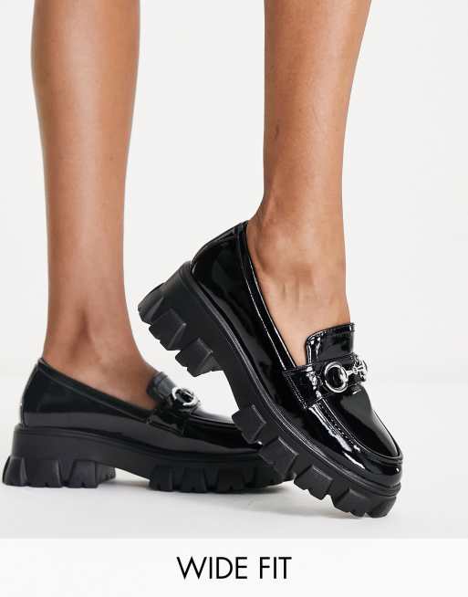 Glamorous Wide Fit - Chunky loafers med guldfarvet spændedetalje i sort 