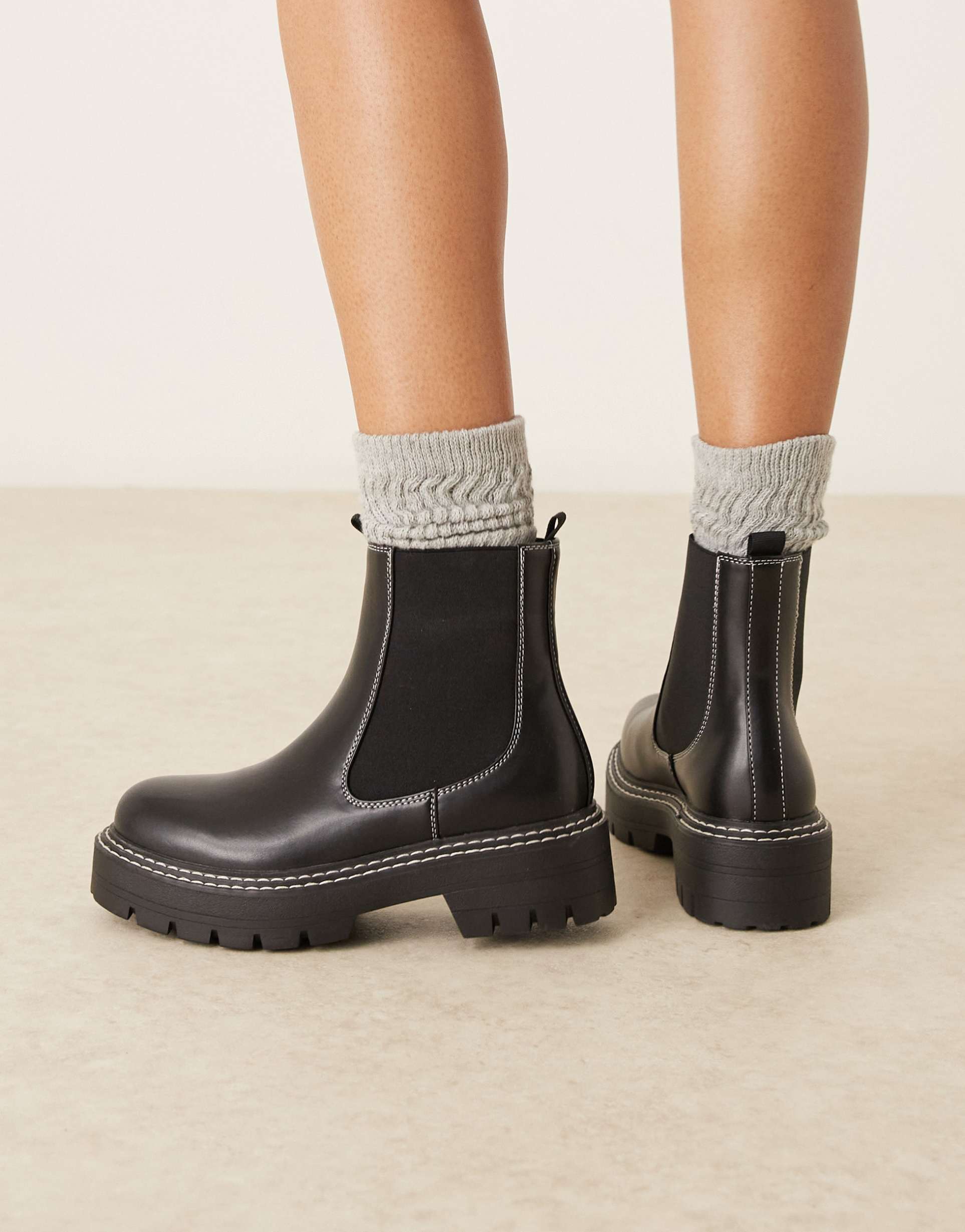 glamorous wide fit chunky low ankle boots in black