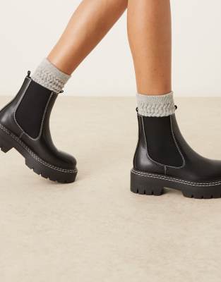 Glamorous Wide Fit Chunky Low Ankle Boots In Black