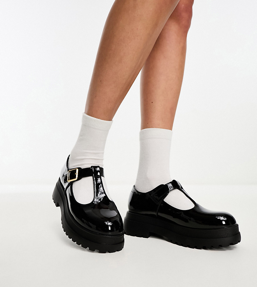 chunky t-bar mary janes in black patent