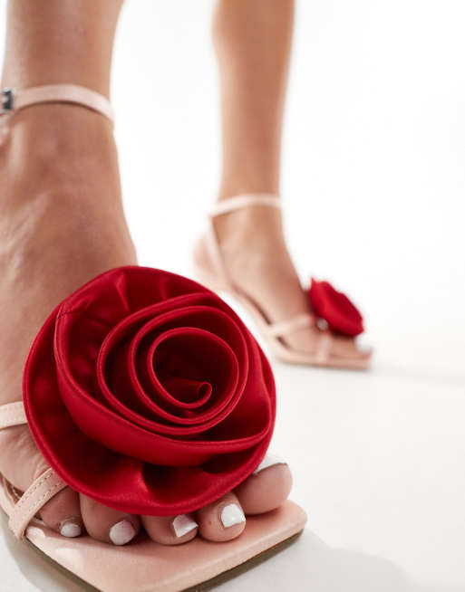 Glamorous Wide Fit corsage barely there heeled sandals in pink and red satin ASOS