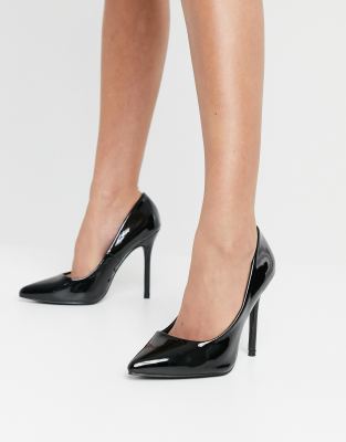 black patent wide fit court shoes