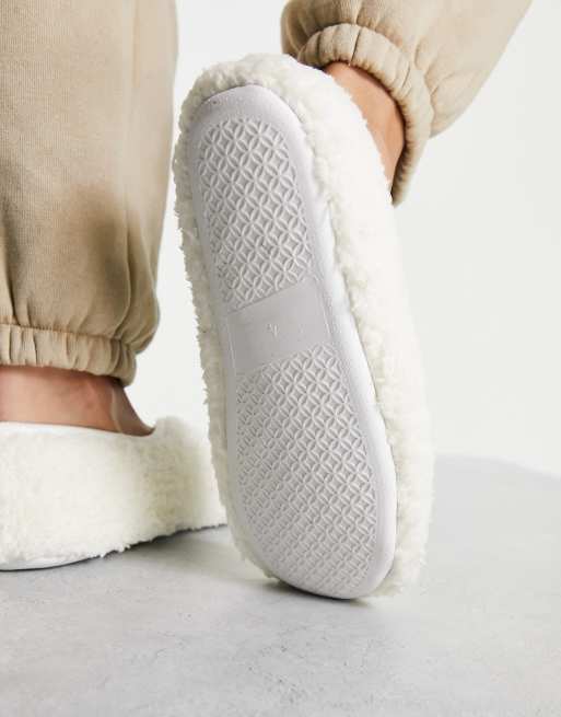 Glamorous Wide fit cream fluffy slipper boots in cream