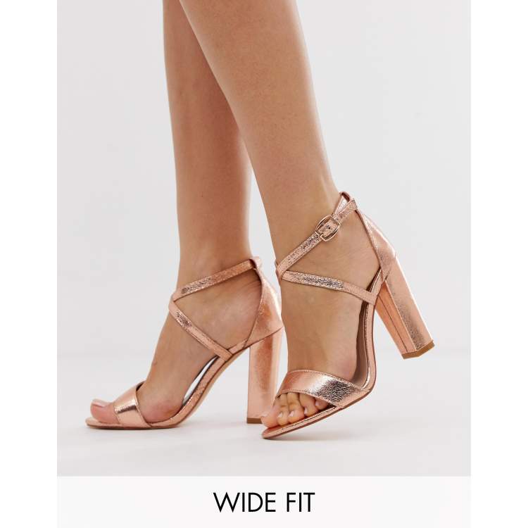 Glamorous metallic cross strap block 2025 heel sandals in rose gold