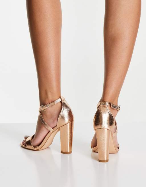 Glamorous metallic cross strap block cheap heel sandals in rose gold