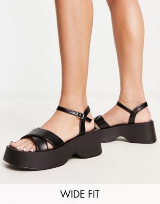 Glamorous Wide Fit cross strap platform sandals in black - ASOS Price Checker