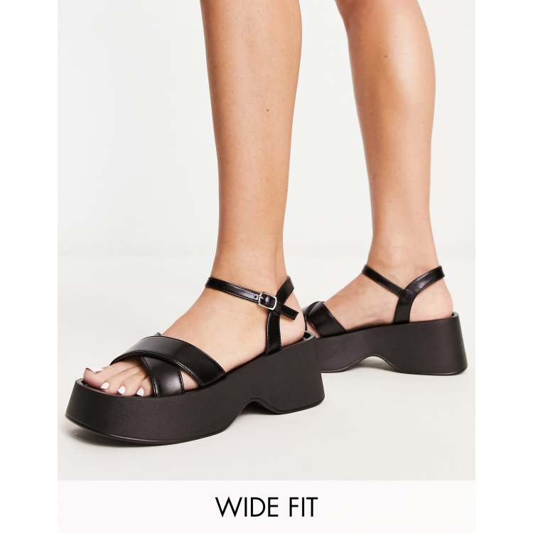 Glamorous Wide Fit cross strap platform sandals in black | ASOS