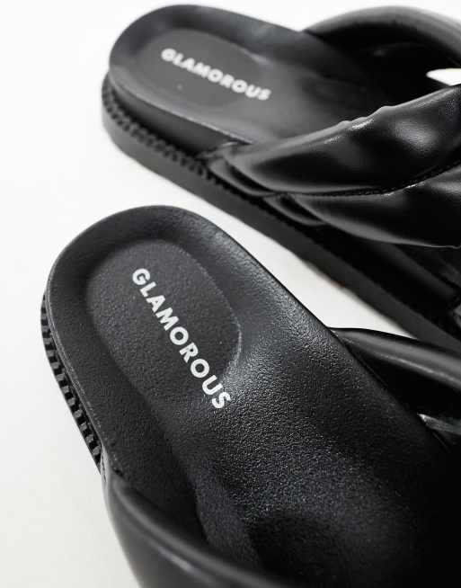 Glamorous Wide Fit cross strap slide in black, 4 of 4