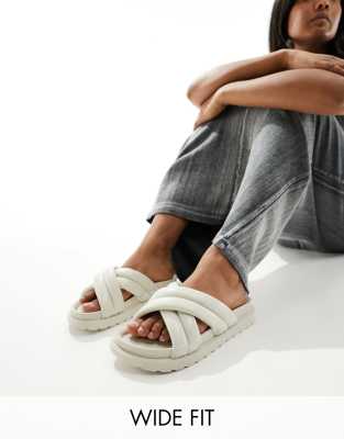 Glamorous Wide Fit Glamorous Wide Fit cross strap slide in off white