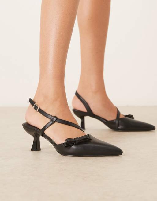 Glamorous Wide Fit – Czarne buty na obcasie kaczuszce z paskiem za piętą i kokardką