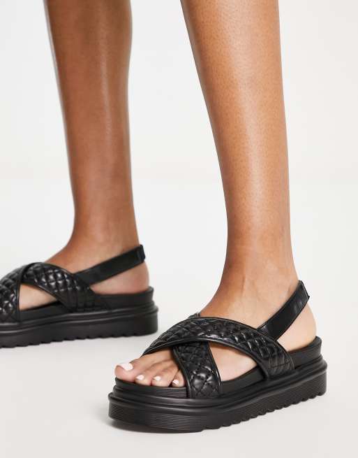 Glamorous Wide Fit – Czarne pikowane sandały na grubej podeszwie, 2 z 4
