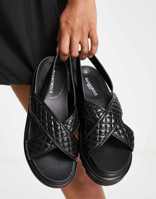 Glamorous Wide Fit – Czarne pikowane sandały na grubej podeszwie, 4 z 4
