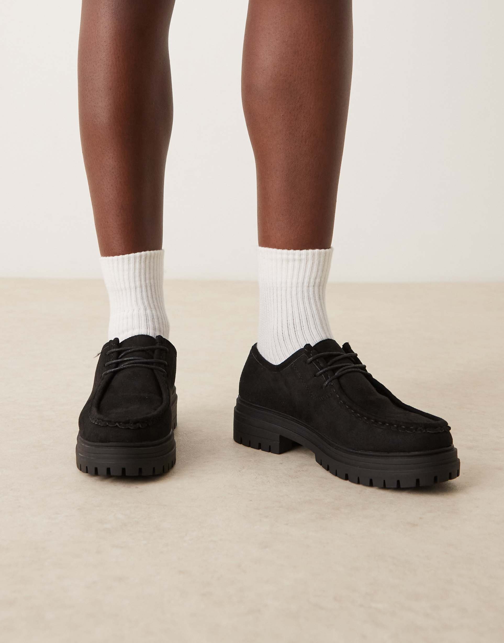 glamorous wide fit derby shoes in black microsuede