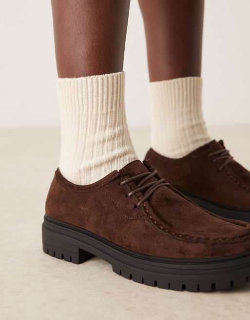 Glamorous Wide Fit Derby shoes in brown microsuede, 2 of 4
