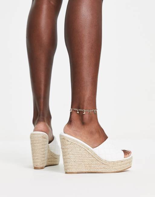 Glamorous Wide Fit - Doorgestikte espadrille-sandalen met sleehak in wit, 2 van 4