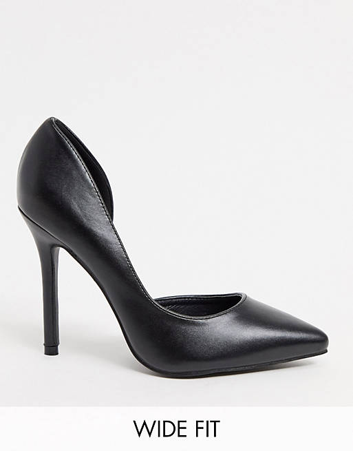  Heels/Glamorous Wide Fit D'orsay court shoes in black 
