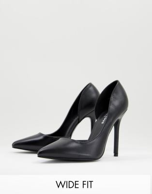 black leather wide fit court shoes