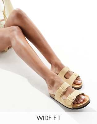 Glamorous Wide Fit double strap footbed sandals in taupe