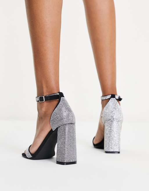 Black and shop silver block heels