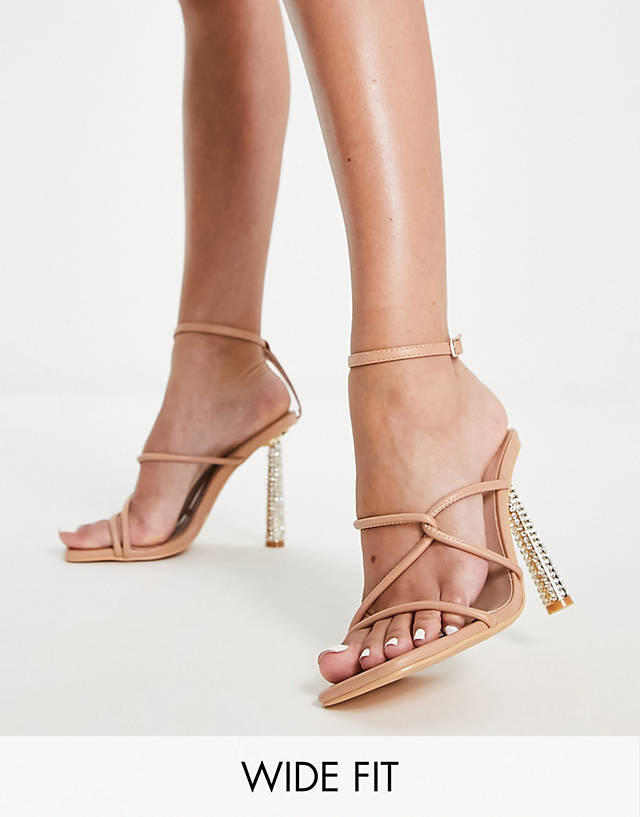 Glamorous Wide Fit - embellished strappy heeled sandals in beige