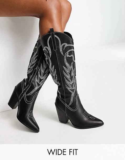 ASOS Damen Schuhe Stiefel Cowboy & Bikerboots Hudson premium leather heeled western boot in /blue 