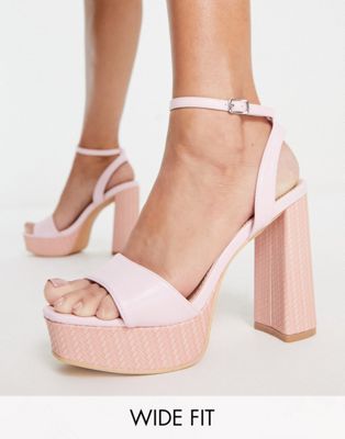 Glamorous Wide Fit espadrille platform heel sandals in baby pink