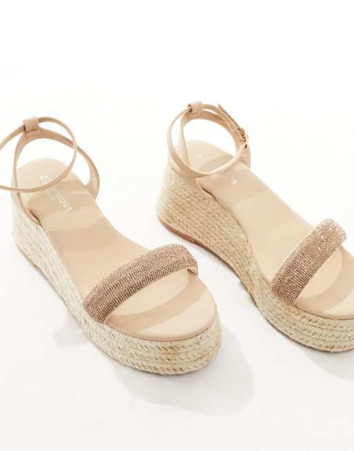 Glamorous Wide Fit espadrille wedge heeled sandals in gold