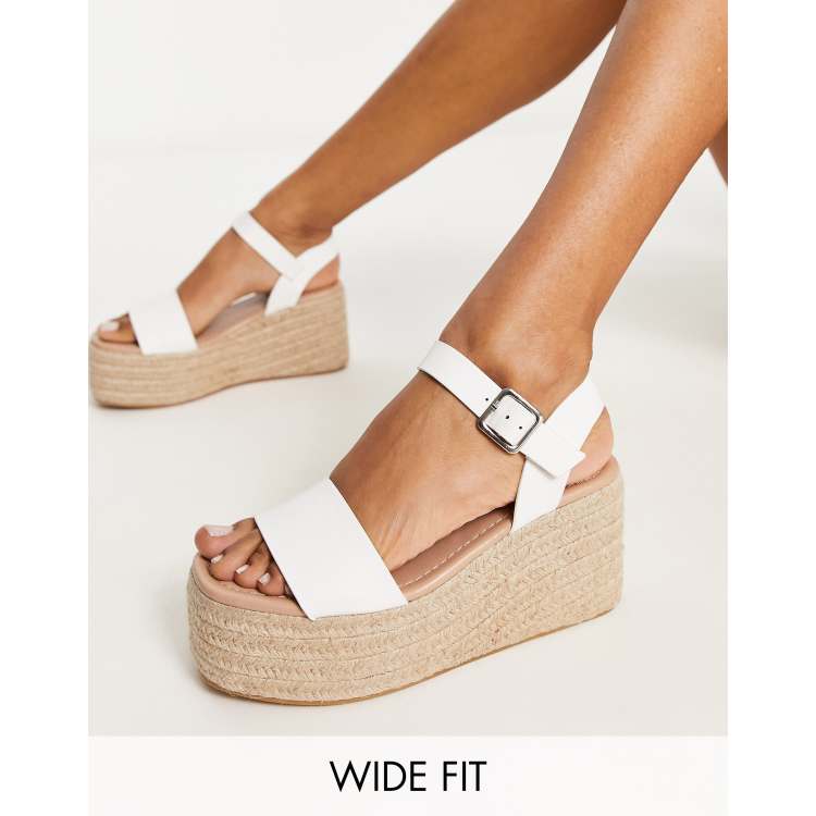 Glamorous Wide Fit espadrille platform sandals in white ASOS