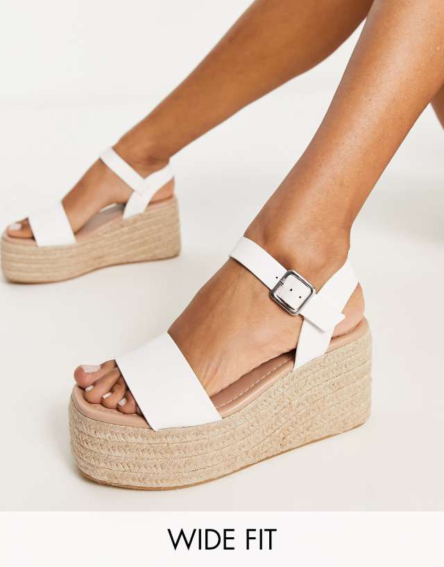 Glamorous Wide Fit espadrille platform sandals in white