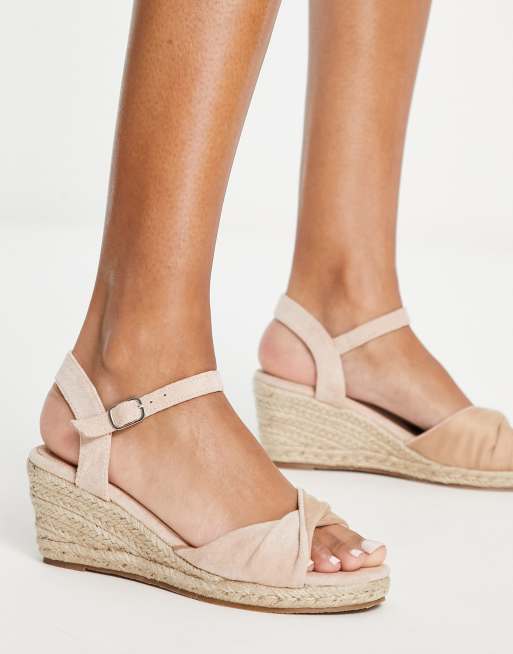 Glamorous Wide Fit Espadrille sandalen met brede pasvorm en halfhoge sleehak in beige