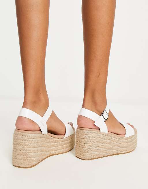 Glamorous Wide Fit - Espadrille-sandalen met plateauzool in wit, 2 van 4