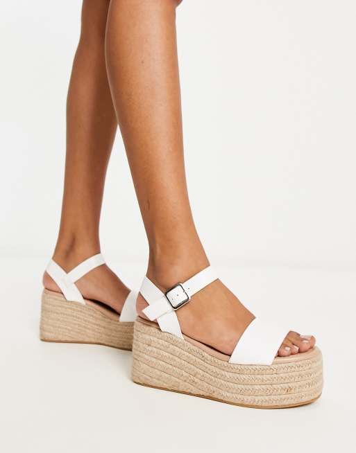 Glamorous Wide Fit - Espadrille-sandalen met plateauzool in wit, 4 van 4