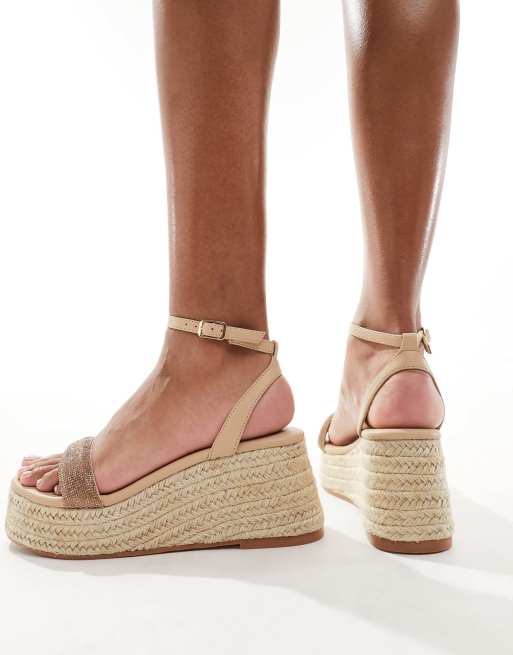 Glamorous Wide Fit - Espadrille-sandaler med flatform-hæl og guldfarvede rhinsten, 3 af 4