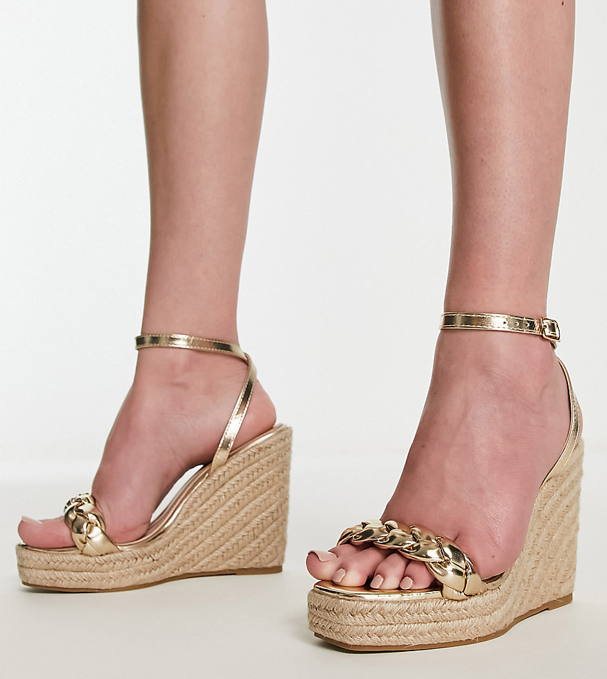Glamorous Wide Fit espadrille wedge heeled sandals in gold