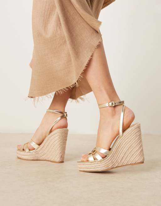 slim fit dress slacks Gold and Black Wedge Sandals main image 0