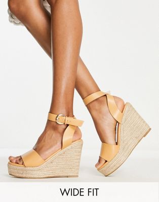 Glamorous Wide Fit Espadrille Wedge Sandals In Camel-neutral